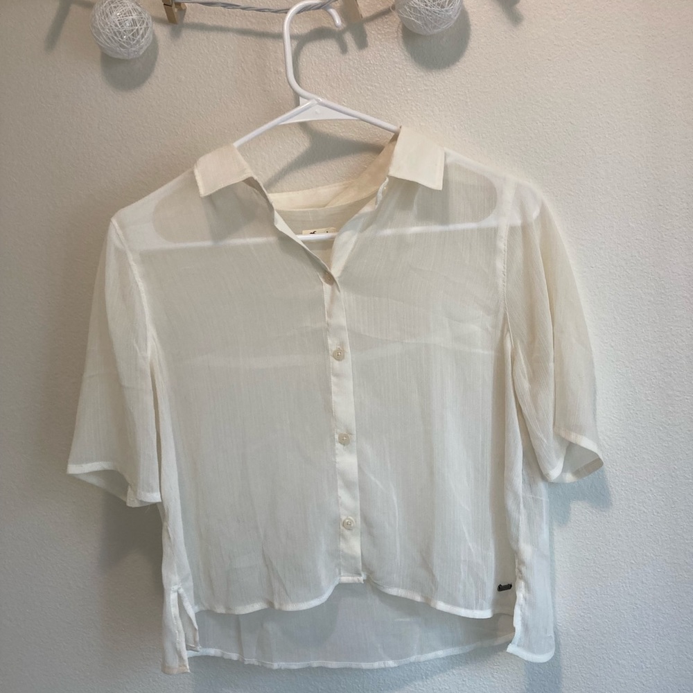 Sheer white cropped button up